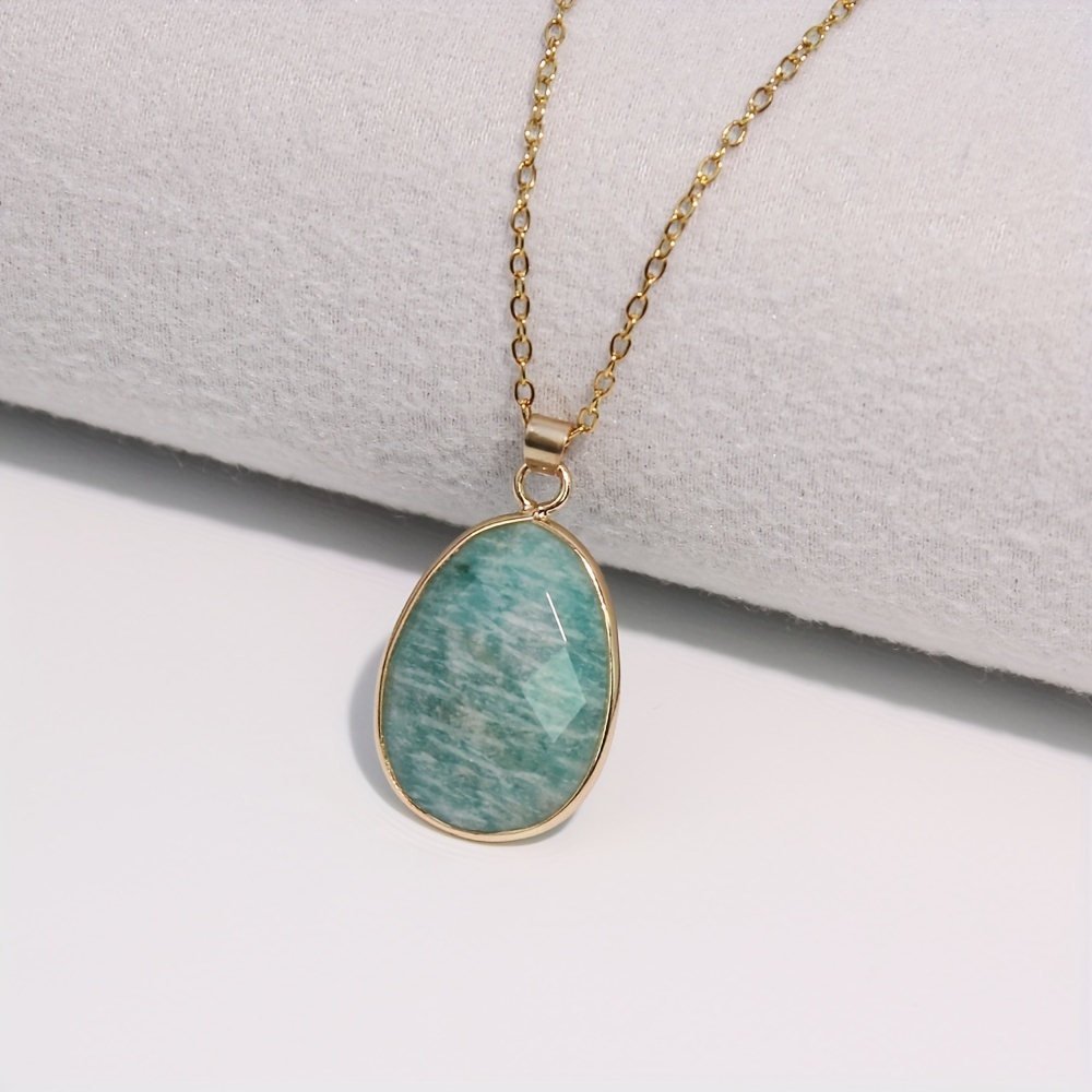 Vintage Boho Natural Stone Pendant Necklace French Jewelry